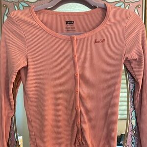 Levi's Pink Ribbed Button-Up Top